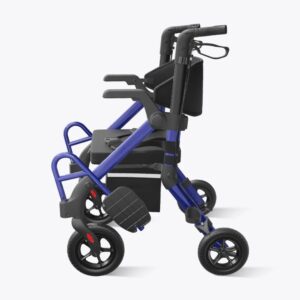 VOCIC Z55 walker wheelchair combo in Blue, side view with footrests folded up