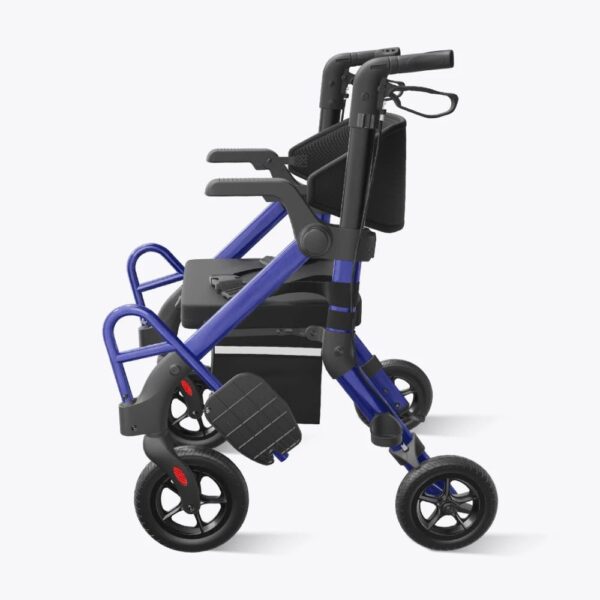 VOCIC Z55 walker wheelchair combo in Blue, side view with footrests folded up