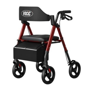 Red VOCIC Z21 budget rollator with seat and storage bag