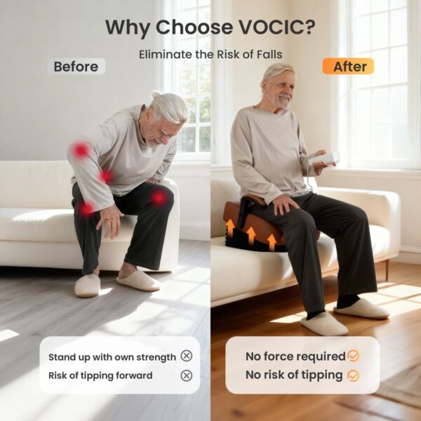 Standing up from a sofa before and after using the VOCIC AX16 PRO seat lift