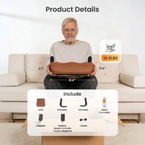 VOCIC AX16 PRO seat lift size 21.4 x 17.6 inches, 16.5 lbs, with armrests, battery, adapter and hooks