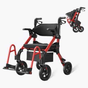 VOCIC Z55 walker wheelchair combo in Red, front angle, with folded view