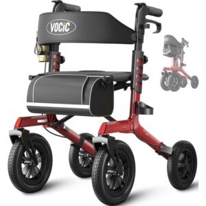 VOCIC Z57 large wheel rollator with 12 inch front wheels in Red