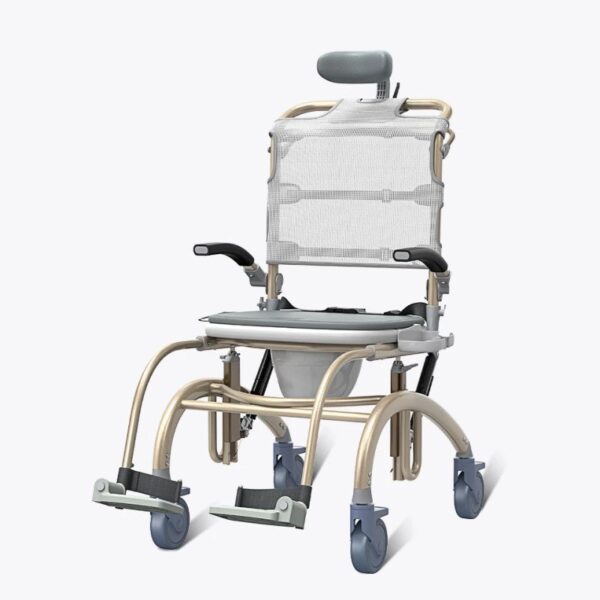 VOCIC XZY08 reclining shower chair with wheels, mesh back, headrest and commode seat
