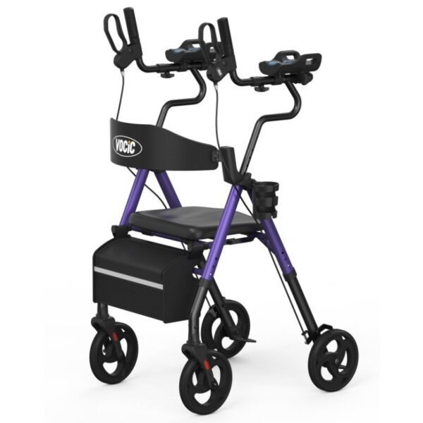 VOCIC Z22 stand up rollator in Purple with seat and under-seat bag