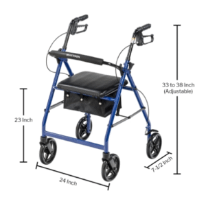 McKesson 4 Wheel Rollator Blue Adjustable Height - Image 2