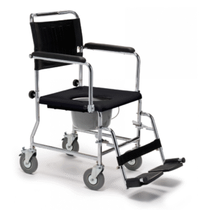 3-in-1 commode chair with wheels and drop arm for transport and hygiene