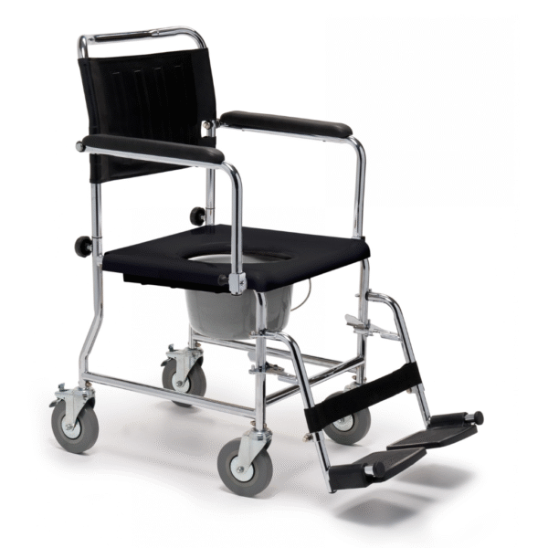 3-in-1 commode chair with wheels and drop arm for transport and hygiene