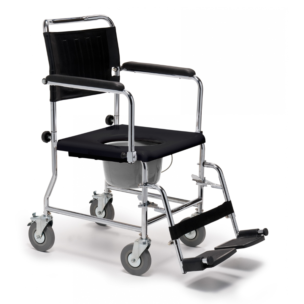 3-in-1 commode chair with wheels and drop arm for transport and hygiene