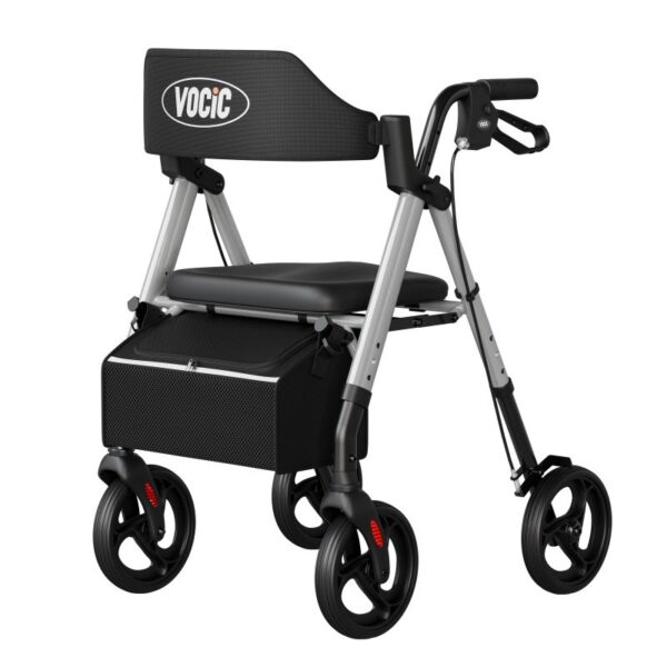 Silver VOCIC Z21 rollator walker with seat and bag