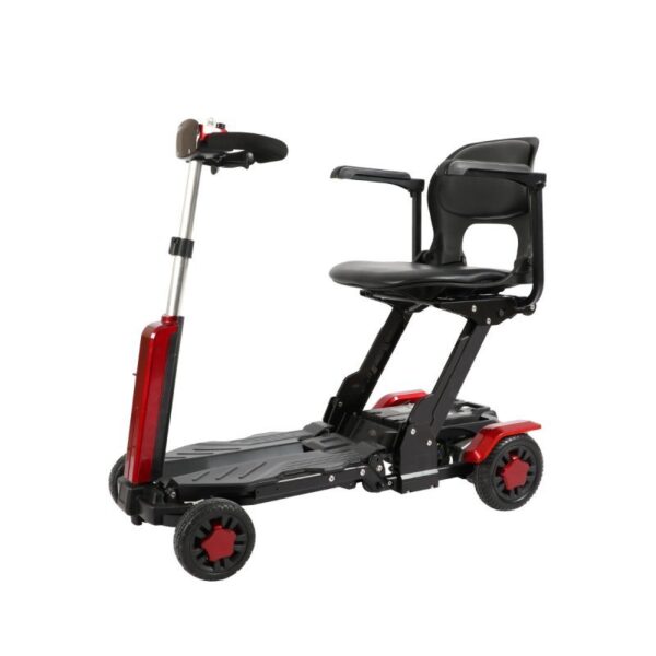 VOCIC D91 remote control folding mobility scooter in Red, side view without basket
