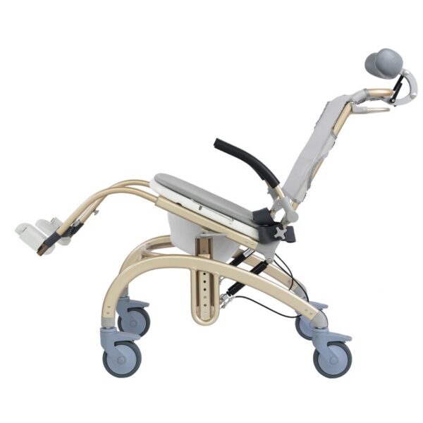 VOCIC XZY08 tilt shower commode chair tilted back with footrests raised