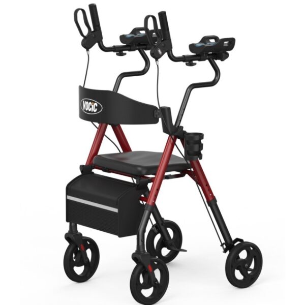 VOCIC Z22 stand up walker in Red with padded forearm rests and backrest