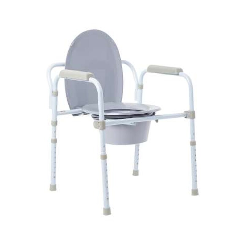 McKesson Commode Chair Fixed Arms Steel Frame Back Bar 13-3/4 Inch Seat Width – Folding Commode Chair, 350 lb Capacity