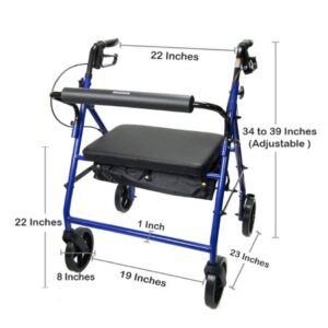 McKesson Bariatric 4 Wheel Rollator Blue Adjustable Height / Heavy Duty / Folding Steel Frame - Image 3