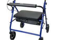 McKesson Bariatric 4 Wheel Rollator Blue Adjustable Height / Heavy Duty / Folding Steel Frame