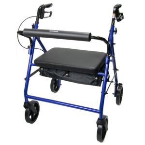 McKesson Bariatric 4 Wheel Rollator Blue Adjustable Height / Heavy Duty / Folding Steel Frame - Image 1