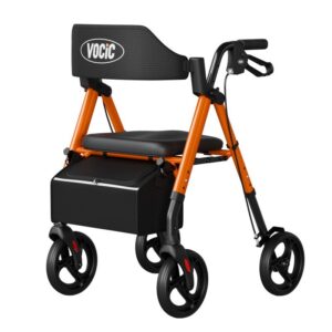 VOCIC Z21 affordable rollator walker in Orange with seat, backrest and bag