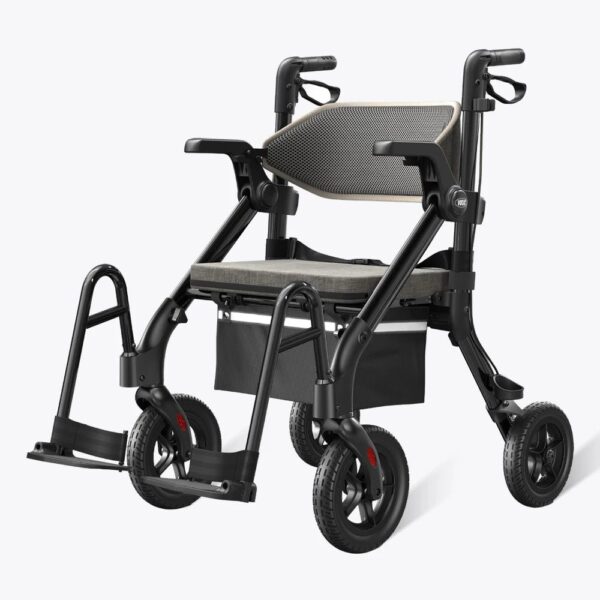 VOCIC Z55 walker wheelchair combo in Black, front angle with footrests