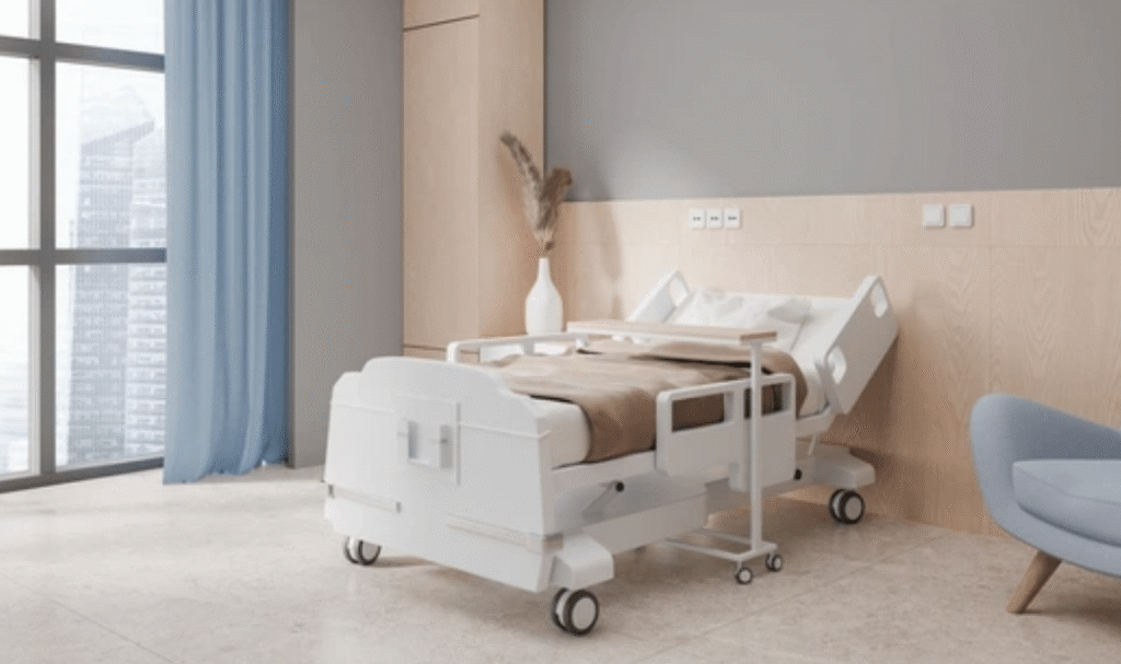 Medical beds for sale — long-term care hospital bed set up in a home bedroom for elderly safety and comfort