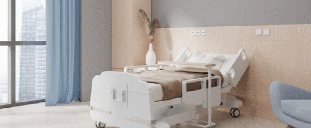 Medical beds for sale — long-term care hospital bed set up in a home bedroom for elderly safety and comfort