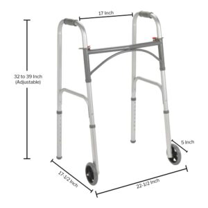 McKesson Dual Release Folding Walker with Wheels Adjustable Height Steel Frame 350 lbs. Weight Capacity 32 to 39 Inch Height - Image 2