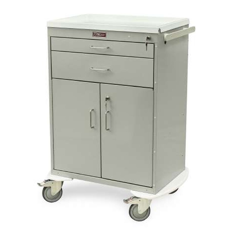 Harloff 6200 Steel Treatment Cart – Tall Two-Drawer Procedure Cart with Locking Storage Compartment, 41.5" x 32" x 22"