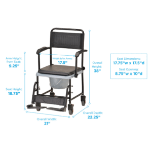 Nova Transport Commode Chair with Wheels – Safe Transfers & Portable Mobility Support - Image 3