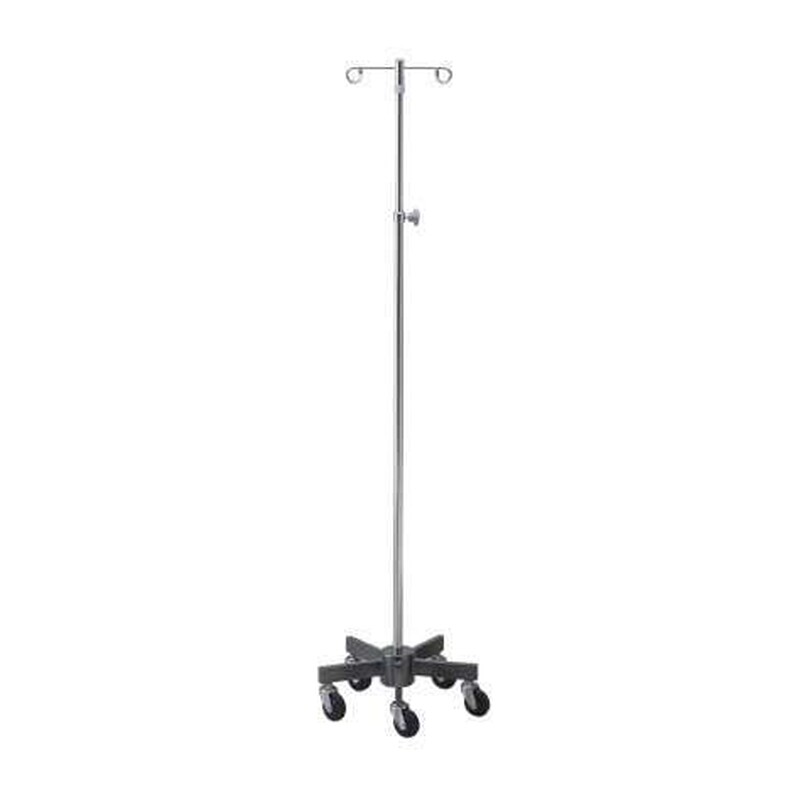 McKesson Short Wheel Infusion Pump Stand – 2-Hook 5-Leg IV Pump Pole, 16" Epoxy-Coated Base, 3" Ball-Bearing Casters, 54" to 90.5"