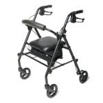 Steel rollator walker with seat and brakes for elderly mobility support
