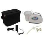 Lightweight Roscoe Portable Suction Machine Battery Powered with full kit including suction canister, tubing, filter, and carrying case.