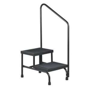 McKesson Bariatric Step Stool with Handrail, 2-steps, black powder-coated steel frame, supports up to 600 lbs