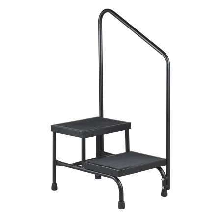 McKesson Bariatric Step Stool with Handrail, 2-steps, black powder-coated steel frame, supports up to 600 lbs