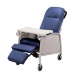 Lumex three-position medical reclining chair with ergonomic support, locking casters, and removable activity tray