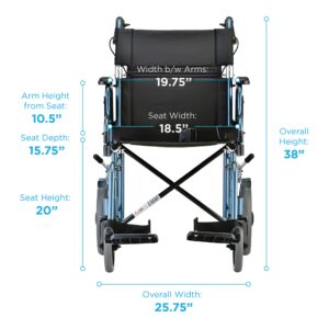 Transport Chair with 19.5" Wide Seat – Ultra Lightweight Aluminum, Swing-Away Footrests, Desk-Length Arms - Image 3