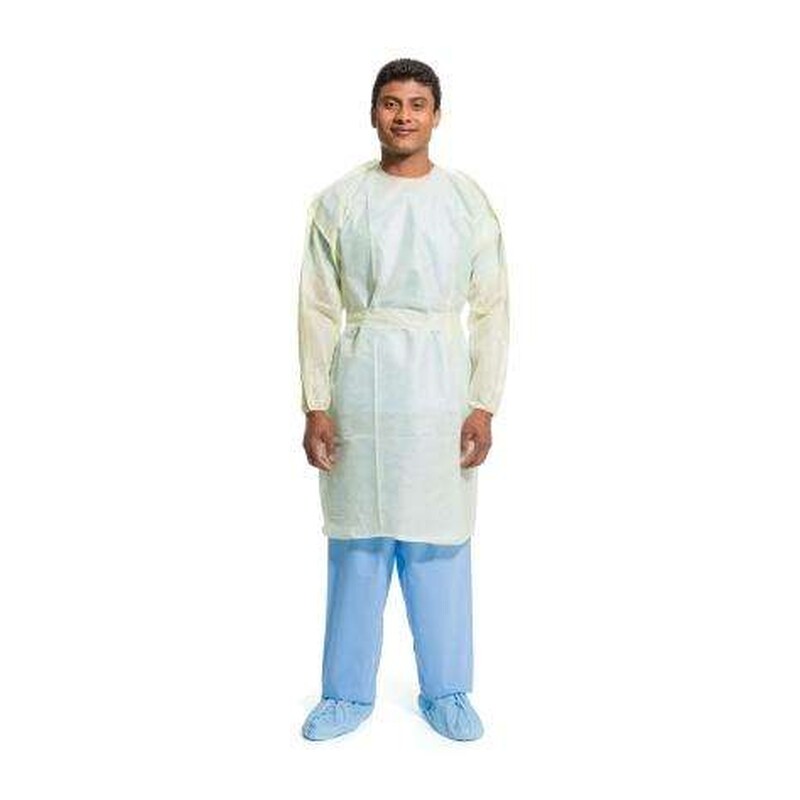 Halyard Basics Tri-Layer AAMI Level 2 Isolation Gown, X-Large, Yellow (13961) – Lower-Cost Protective Procedure Gown, Bundle of 10 or Case of 100