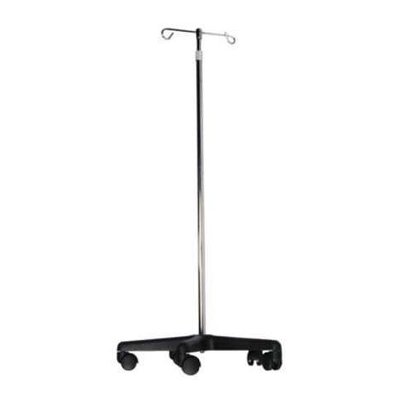 Dukal 2-Hook IV Stand – Chrome-Plated Steel IV Pole on 5 Ball-Bearing Casters, 20" Base, Locking Collar Height Adjustment