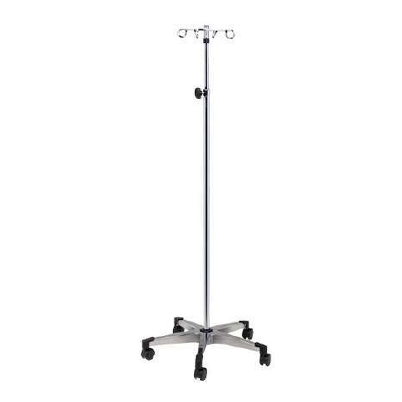 Clinton Industries 4-Hook IV Pole – 4-Leg Cast Aluminum Base with Dual-Wheel Casters, 23" Base, 45 lb Load Capacity