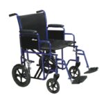 Drive bariatric transfer wheelchair BTR22-B with blue steel frame, 22 inch seat and swing-away footrests