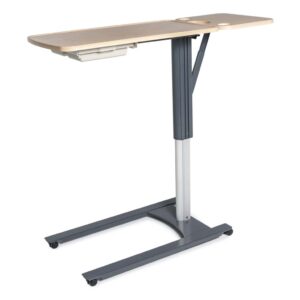 (NEEDS PRICING) Lumex Overbed Table – Single or Flip Top, Adjustable Height, Graphite Grey U-Base for Hospital & Home Use