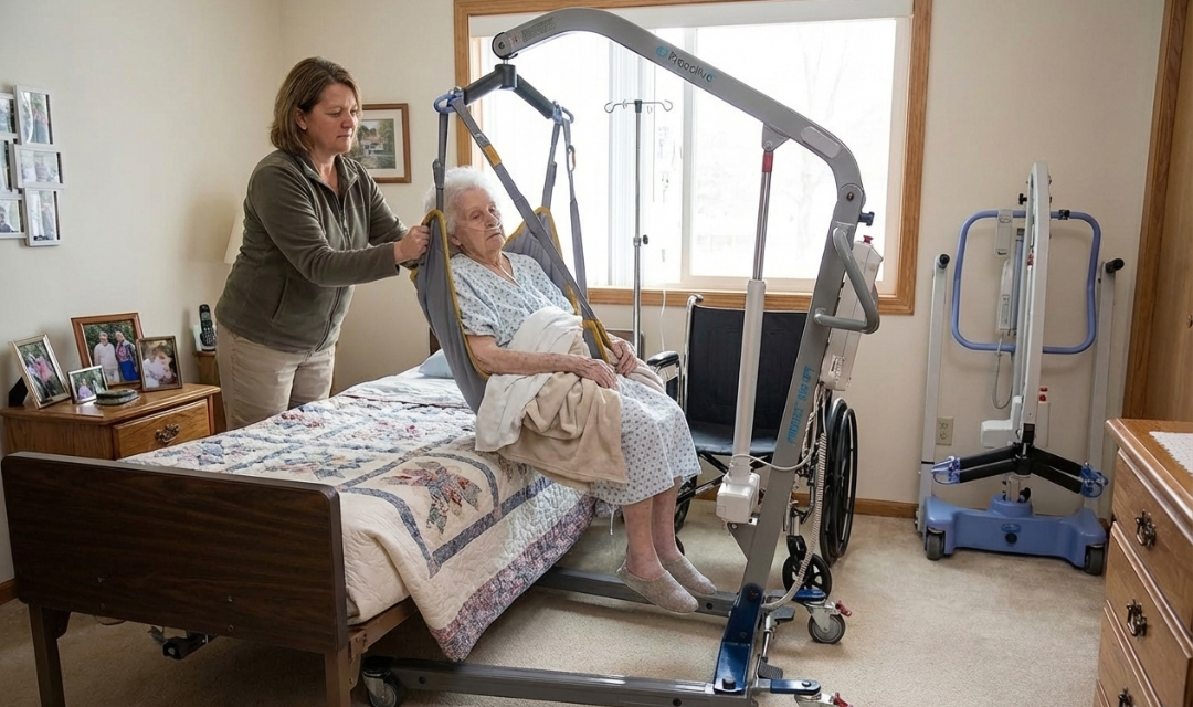 lifting elderly safely using a patient transfer lift hoyer lift transferring patients from bed to wheelchair