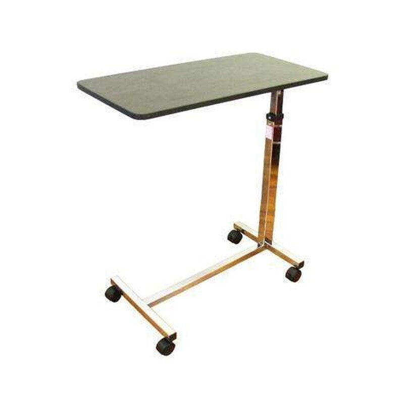 Karman OT10 Overbed Table – Wood Finish Over Bed Table with Chrome H-Base & Swivel Casters, 40 lb Capacity