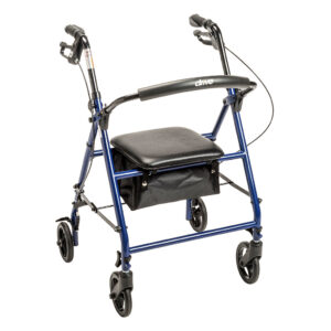 Drive Medical 4 Wheel Rollator Blue Adjustable Height / Folding Steel Frame - Image 1
