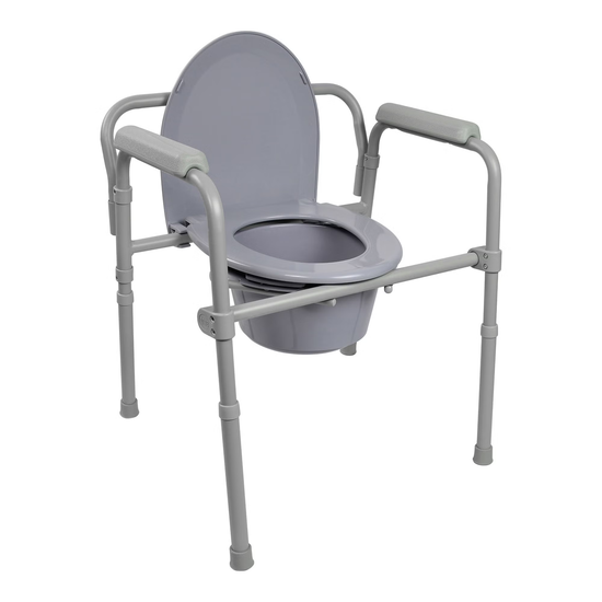 McKesson 3-in-1 potty chair for adults with folding steel frame, armrests and adjustable height