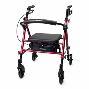 Lightweight rollator walker with padded seat and folding aluminum frame
