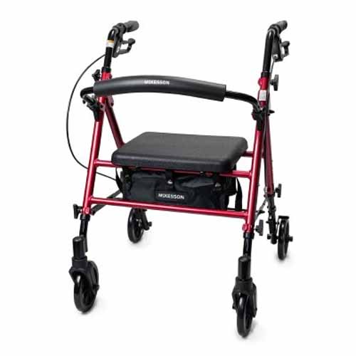 Lightweight rollator walker with padded seat and folding aluminum frame