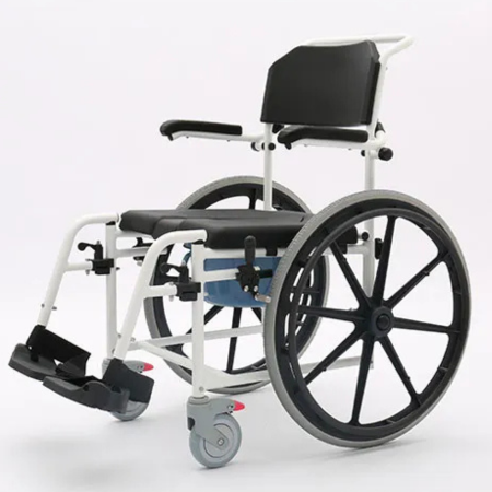 Rolling Shower Commode Wheelchair with 24-Inch Wheels Rolling shower commode wheelchair with 24-inch rear wheels and drop arms