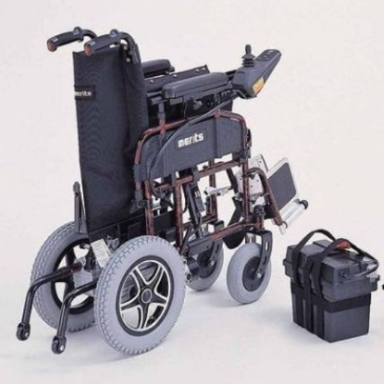 Merits Travel Ease P101 folding power wheelchair folded Merits Travel Ease P101 folding power wheelchair folded