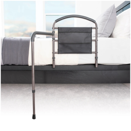 Bed assist handle for seniors with swing-out transfer arm for safer bed mobility and standing support