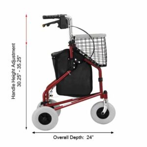 Nova Ortho-Med 3 Wheel Rollator Traveler® Red - Image 3